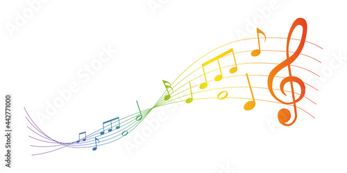 rainbow vector sheet music - musical notes melody on white background 