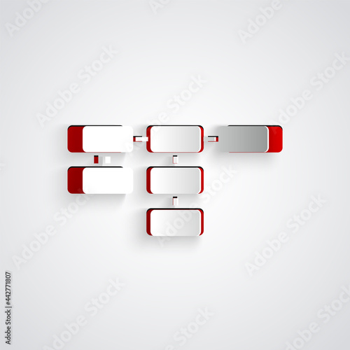 Paper cut Site map icon isolated on grey background. Paper art style. Vector