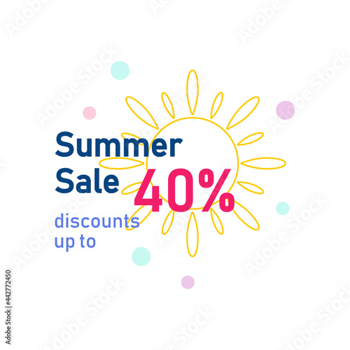 Summer sale, 40 percent discount banner. Special offer design concept for seasonal advertising of shopping discounts. Vector illustration.