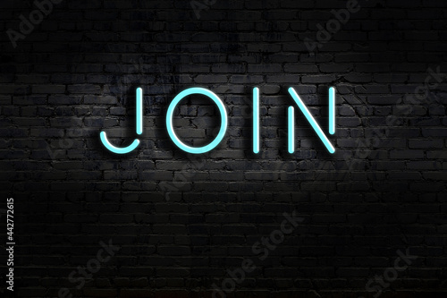 Obraz na plátně Neon sign. Word join against brick wall. Night view