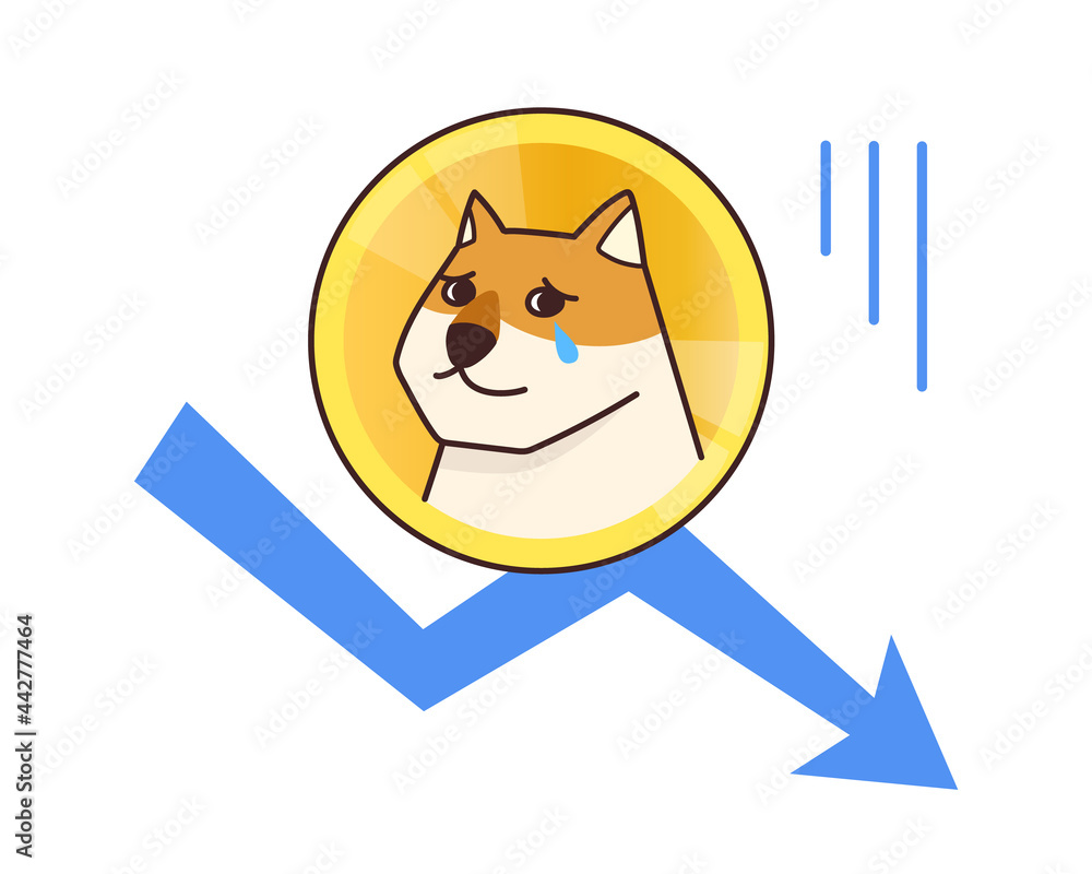 Dogecoin cryptocurrency on the chart background. Vector illustration isolated on white background.