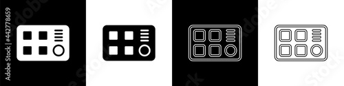 Set Drum machine icon isolated on black and white background. Musical equipment. Vector