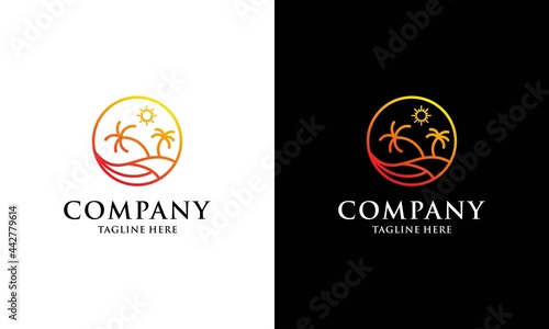Circle Palm or coconut tree summer logo template vector illustration