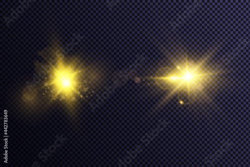The bright light of the sun. Transparent sunlight. Special lens flare light effect. Front solar lens flare. 
