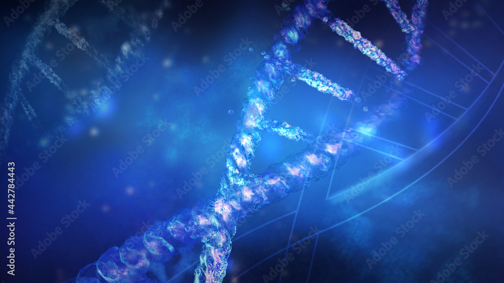 Fragments of double helix DNA strand close-up, 3D render. Fragments of double helix DNA strand close-up, 3D render.