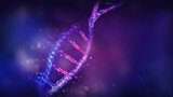 Damaged DNA double helix in violet blue colors, 3D render.