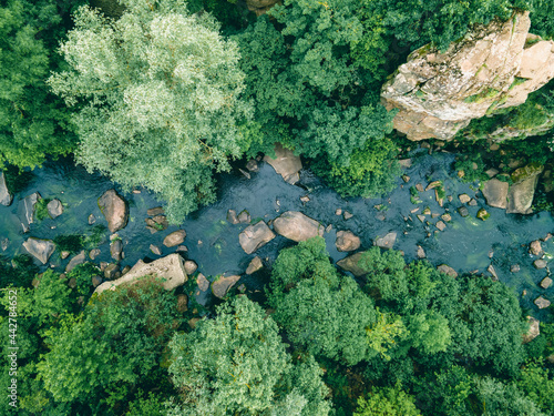 Bild auf Leinwand river in canyon overhead top view