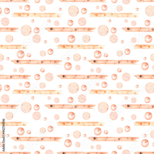 Abstract seamless pattern  Watercolor hand drawn kids paper  bubbles and stripes repeat paper  cute children pattern in brown and beige colors