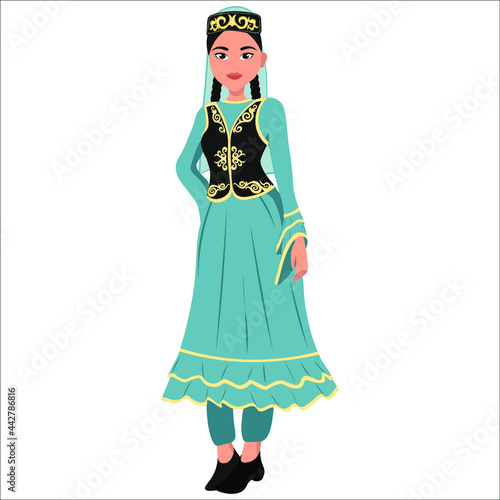 Girl in the folk national Tatar costume. Vector illustration