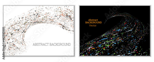 Multicolored paint splashes, smears, dust particles and debris are carried by the wind. A set of two templates. Design template for the design of banners, posters, booklets, covers, magazines. EPS 10