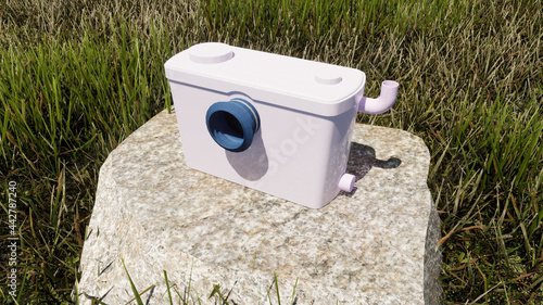 Toilet Pump Shredder. Rendered in 3D. A waste shredder, and sewer debris, which is connected to the toilet drain, commonly referred to as a waste grinder.