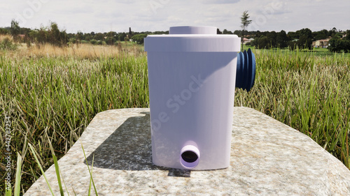 Toilet Pump Shredder. Rendered in 3D. A waste shredder, and sewer debris, which is connected to the toilet drain, commonly referred to as a waste grinder.
