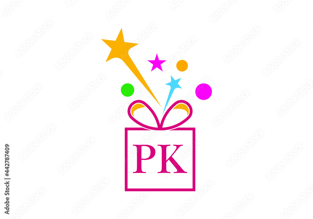 Gift Box, gift shop letter alphabet P K logo icon for Luxury brand design for wedding invitations, greeting card, logo, and other design. - obrazy, fototapety, plakaty 