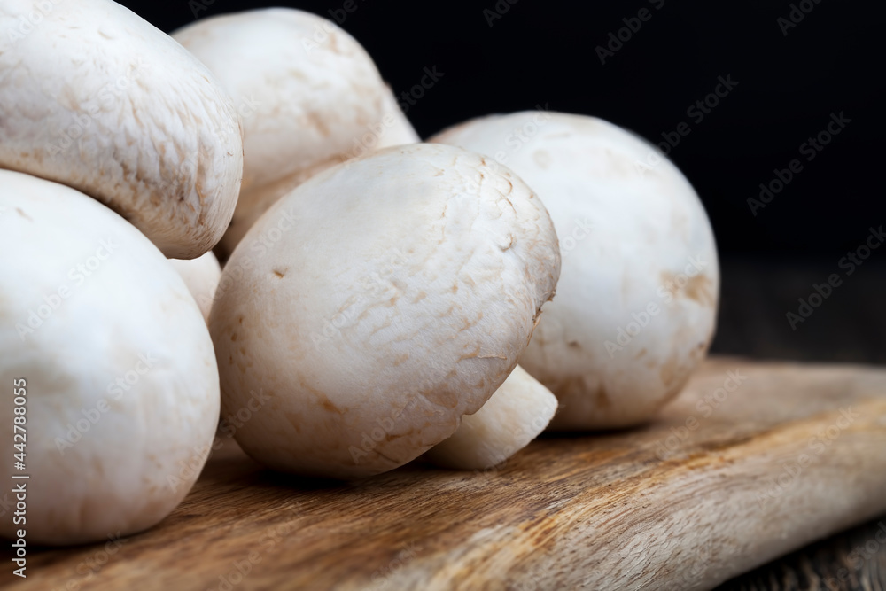 unwashed mushrooms champignon during cooking unwashed mushrooms champignon during cooking