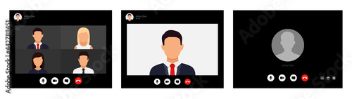 Illustration of webinar, online conference and training. Flat. Vector illustration. Mockup video conference