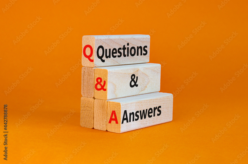 Q and A, questions and answers symbol. Concept words 'Q and A questions and answers' on wooden blocks on a beautiful orange background. Business and Q and A questions and answers concept. Q and A, questions and answers symbol. Concept words 'Q and A questions and answers' on wooden blocks on a beautiful orange background. Business and Q and A questions and answers concept.