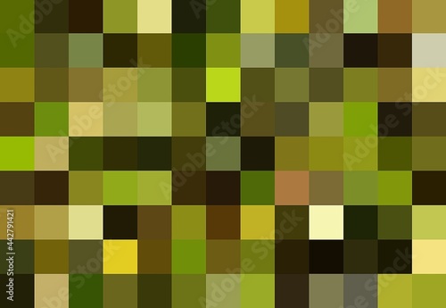Dark Green Abstract Mosaic Background, Pixel Gradient Background. Shades of Green. Background For Cards, Poster or Website. Digital Imaging. 