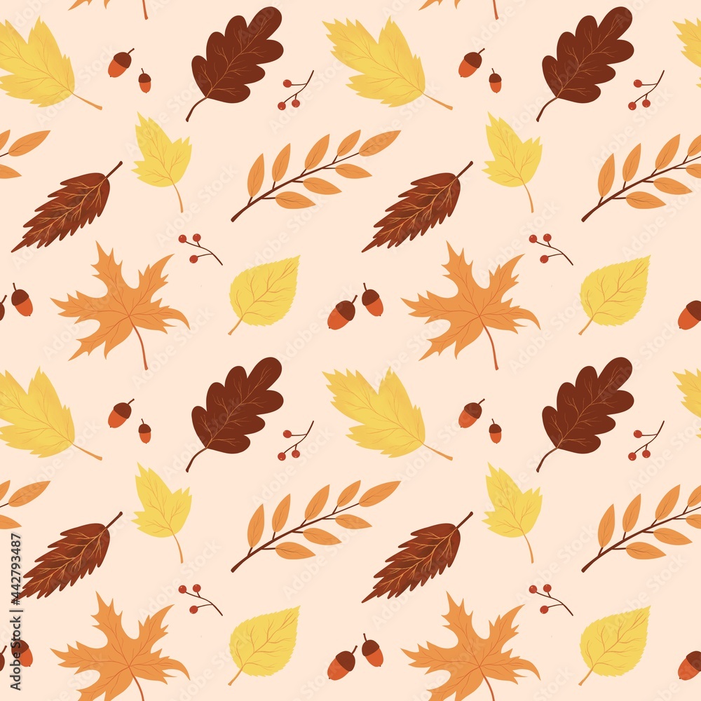 Obraz premium Autumn Seamless pattern with autumn maple leaves.
