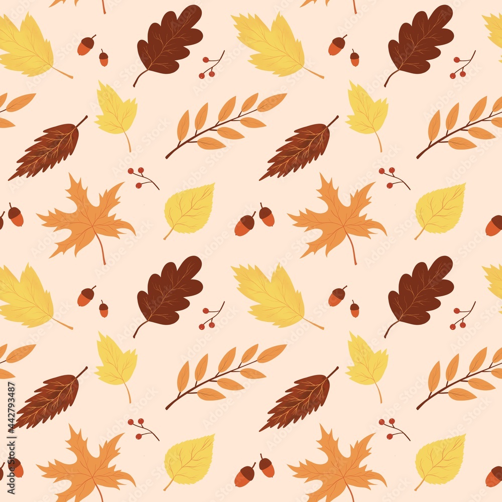 Autumn Seamless pattern with autumn maple leaves.