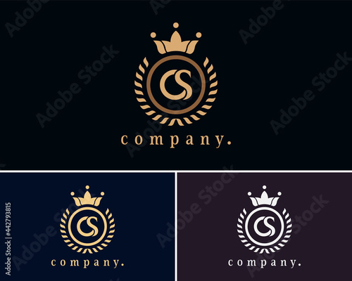 Letter CS, SC laurel wreath monogram template. Beautiful crown logo for Royalty, business card, Boutique, Hotel, Heraldic, Cafe, Restaurant, Web design, Jewelry. Elegant vector emblem illustration.