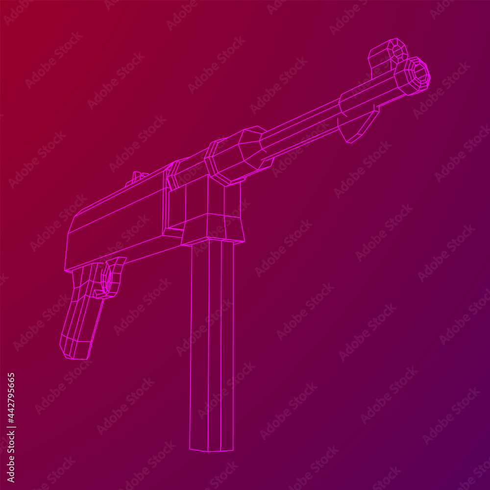 Submachine gun german MP 40 world war 2 firearms pistol. Wireframe low poly mesh vector illustration. Submachine gun german MP 40 world war 2 firearms pistol. Wireframe low poly mesh vector illustration.