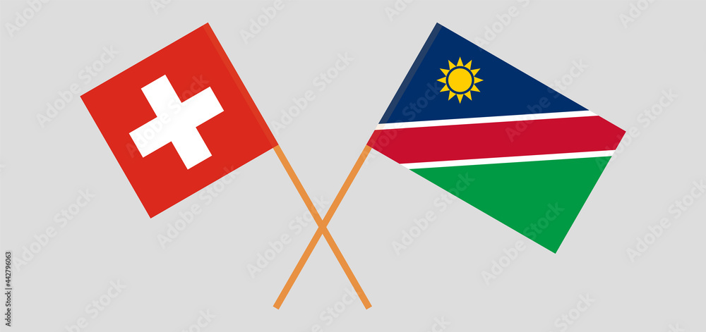 Crossed flags of Switzerland and Namibia. Official colors. Correct proportion