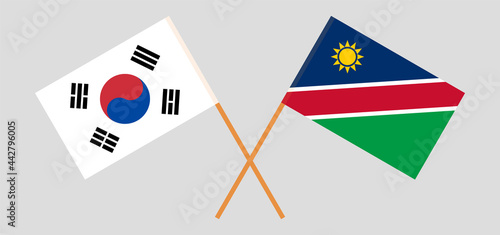 Crossed flags of South Korea and Namibia. Official colors. Correct proportion