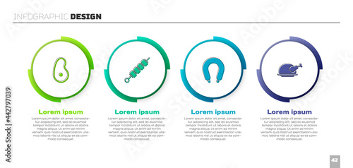 Set Steak meat, Grilled shish kebab, Sausage and Roasted turkey or chicken. Business infographic template. Vector