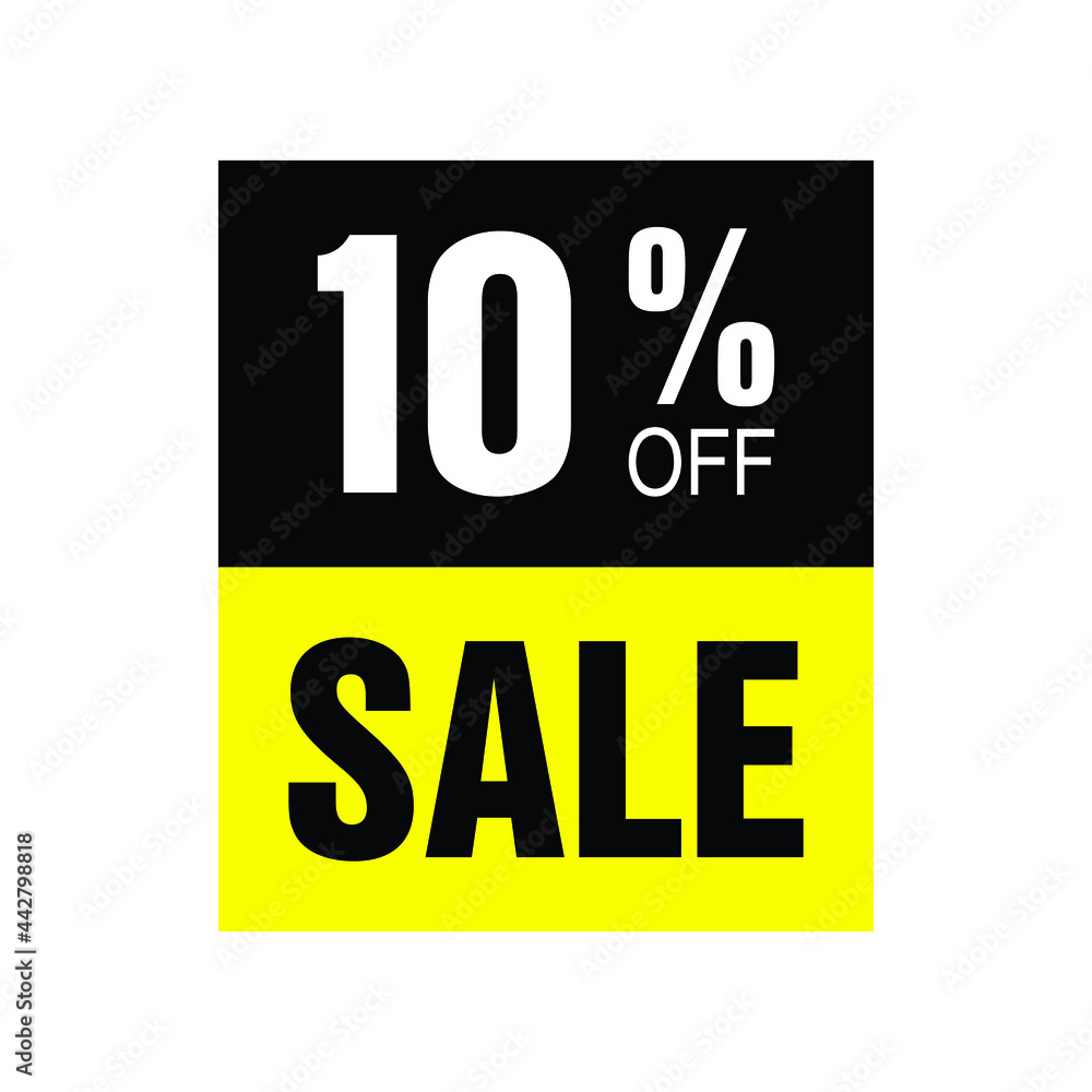 10% off. Yellow and black banner with ten percent discount for mega big sales. 10% off. Yellow and black banner with ten percent discount for mega big sales.