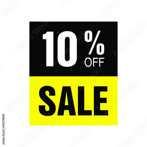 10% off. Yellow and black banner with ten percent discount for mega big sales.