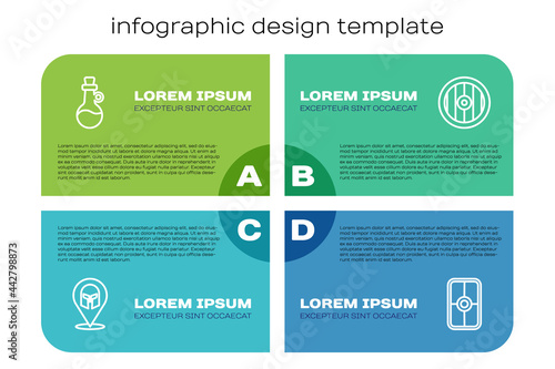 Set line Greek helmet, Bottle of olive oil, shield and . Business infographic template. Vector