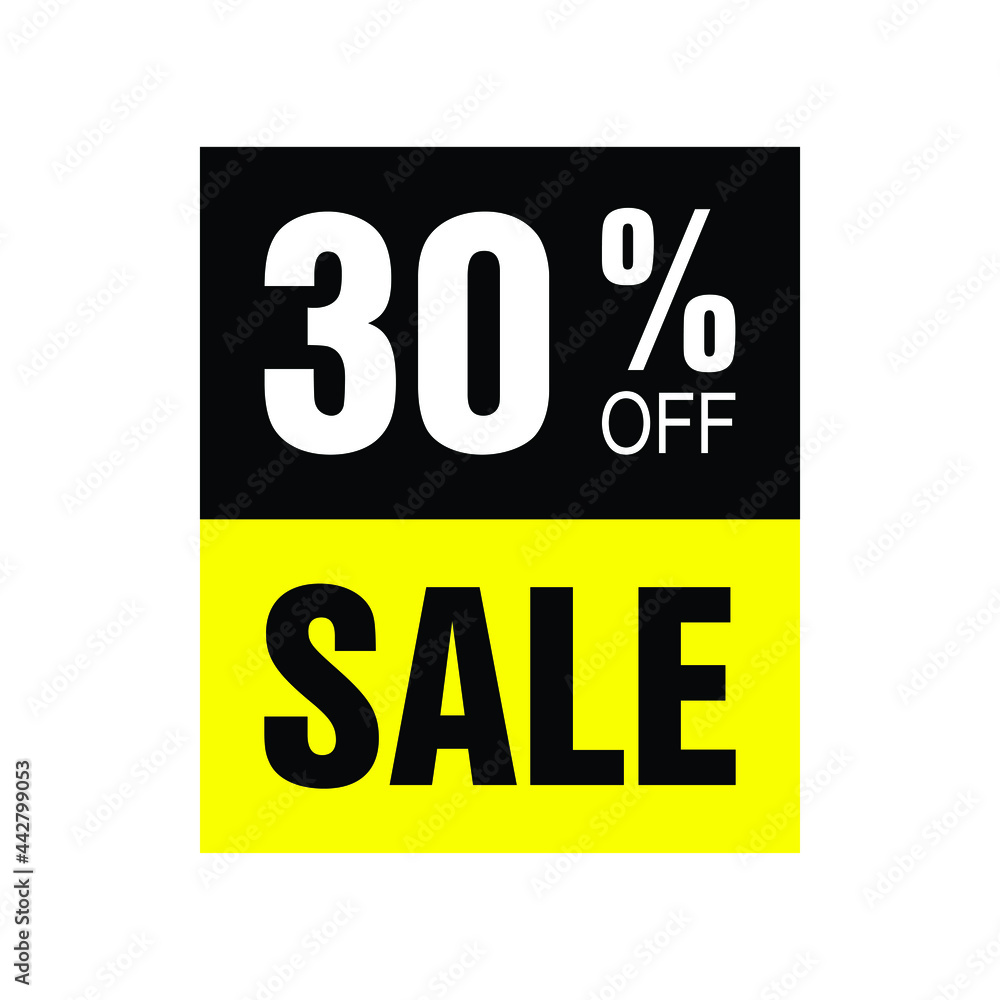 30% off. Yellow and black banner with thirty percent discount for mega big sales. 30% off. Yellow and black banner with thirty percent discount for mega big sales.