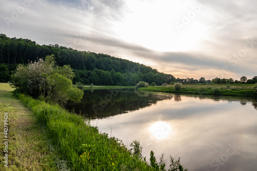 Landscape on river Weser, Germany ..