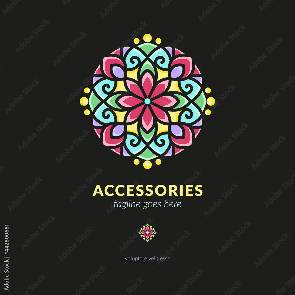 Colorful vector logo. Elegant, classic elements. Can be used for jewelry, beauty and fashion industry. Great for emblem, invitation, flyer, menu, background, or any desired ide