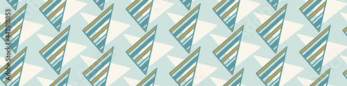 Summer tropical geometric seamless border pattern. Bright retro geo banner edge. Fun gender neutral gift wrap masking taper decor washi ribbon trim in vector.