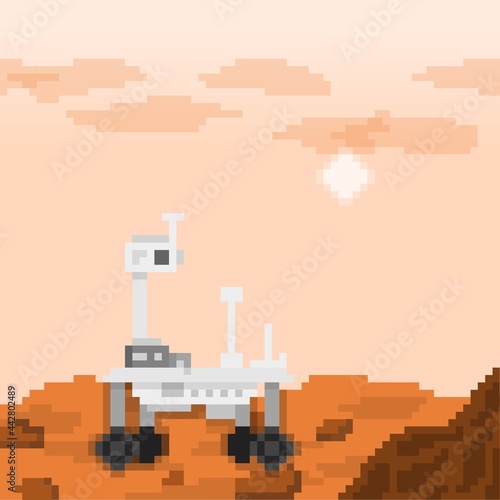 Rover explorator in surface of mars concept pixel art icon illustration photo