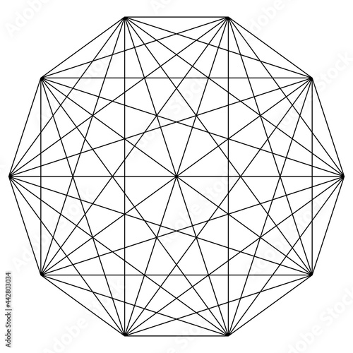 Geometric polygone element with angles drawn. Intersected lines star shape grid, mesh