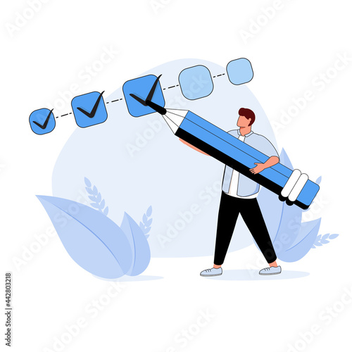 Project tracking, goal tracker, task completion or checklist to remind project progress concept, businessman project.