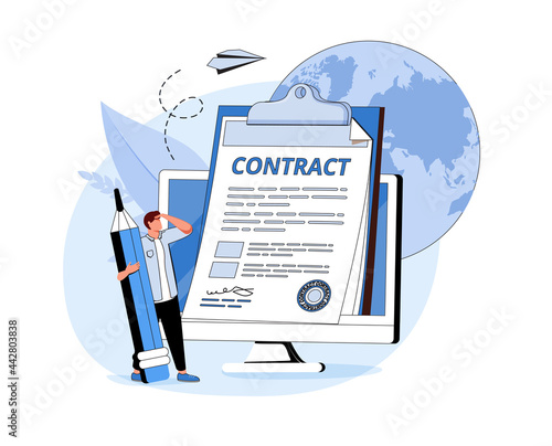 Business agreement abstract concept vector illustration set. Electronic contract, sales contract terms, standard.