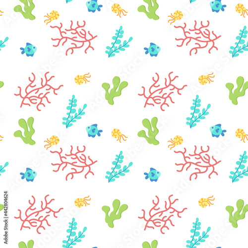 Colored sealife pattern with shripms and fishes Vector