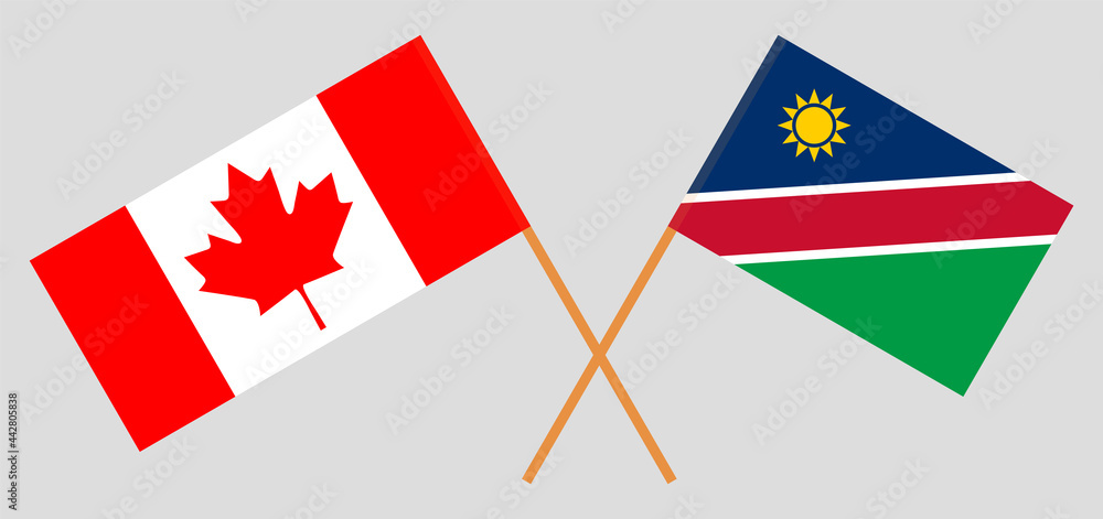 Crossed flags of Canada and Namibia. Official colors. Correct proportion Crossed flags of Canada and Namibia. Official colors. Correct proportion