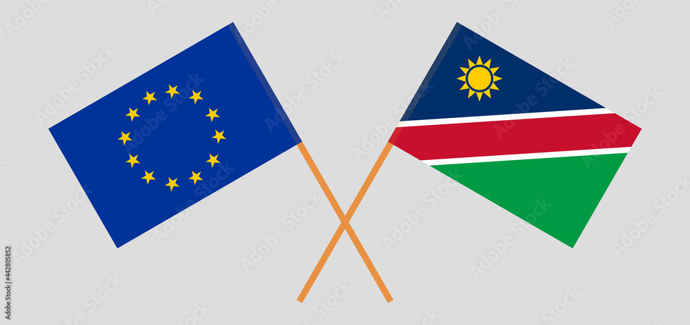Crossed flags of the European Union and Namibia. Official colors. Correct proportion Crossed flags of the European Union and Namibia. Official colors. Correct proportion