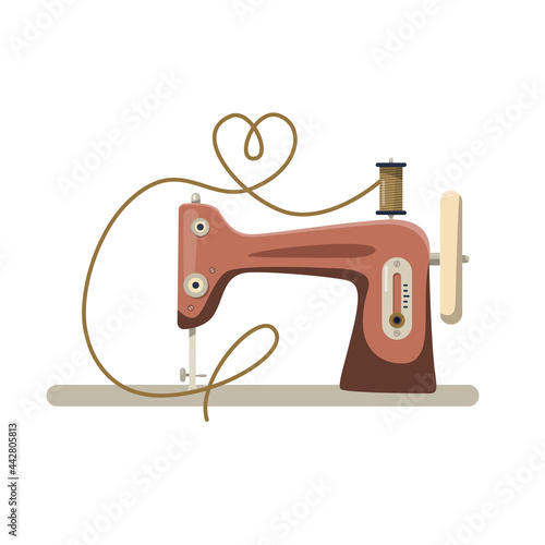 Retro sewing machine with heart shape on thread