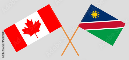 Crossed flags of Canada and Namibia. Official colors. Correct proportion
