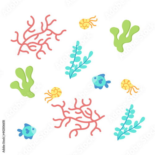 Colored sealife pattern with seaweeds and fishes Vector