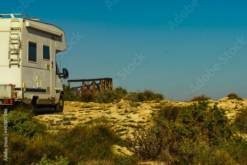 Camper camping on nature, Spain