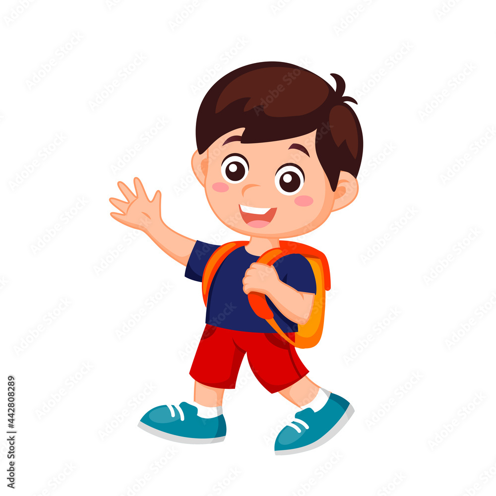 Boy with school bag. Back to school concept. Vector illustration isolated on white background Boy with school bag. Back to school concept. Vector illustration isolated on white background