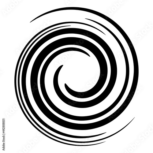 Abstract spiral, swirl, twirl design element. Curlicue, rotating shape. Volute, vortex, helix element