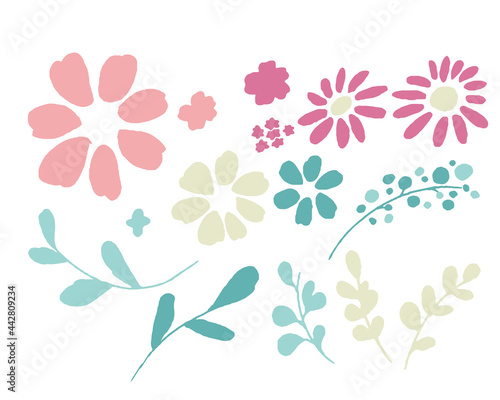 手書きタッチの花と草木ベクターイラスト