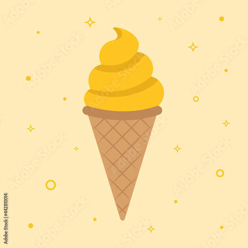 Ice cream cone. Banana or lemon flavor waffle ice cream vector illustration